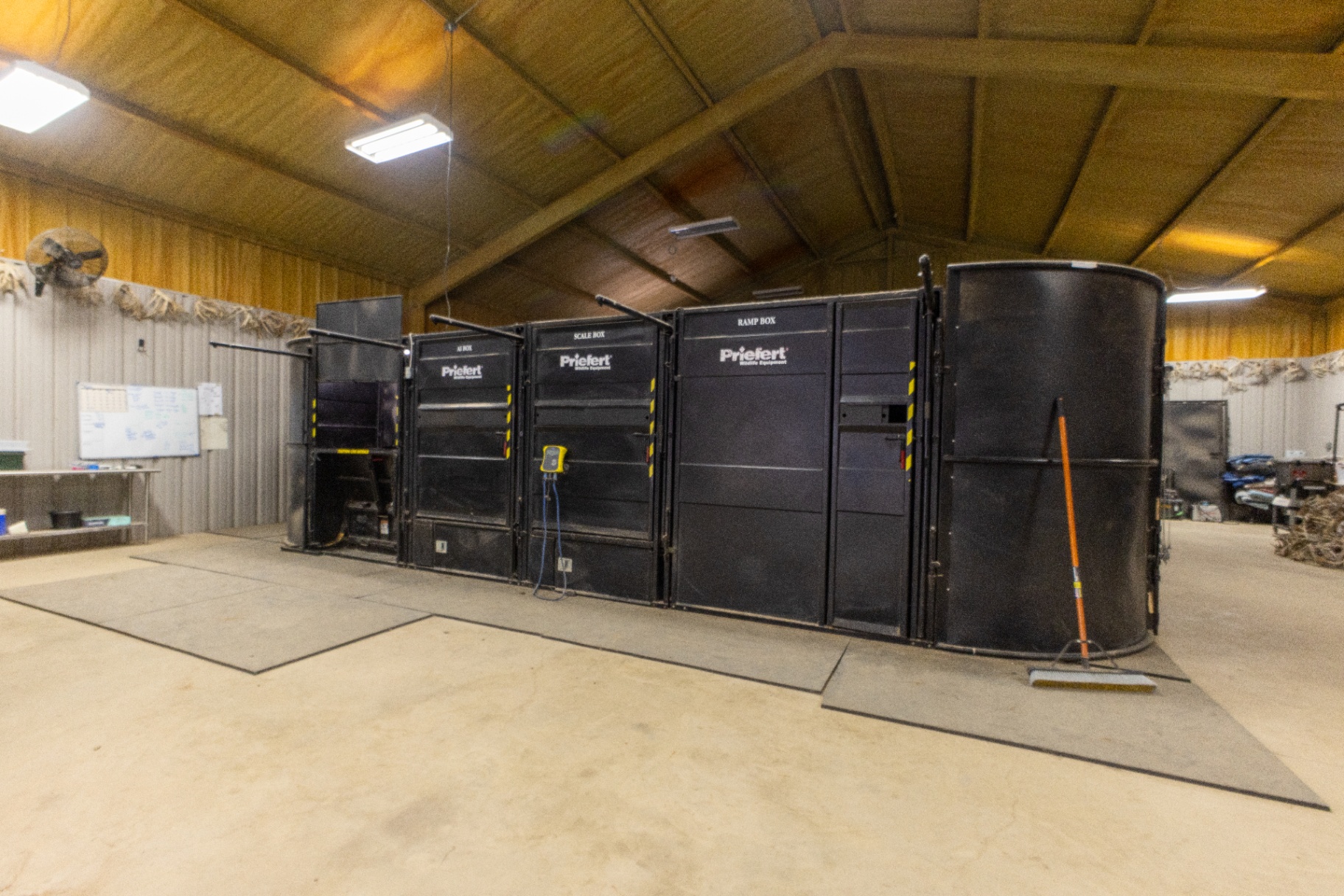 Priefert wildlife handling equipment in the processing barn